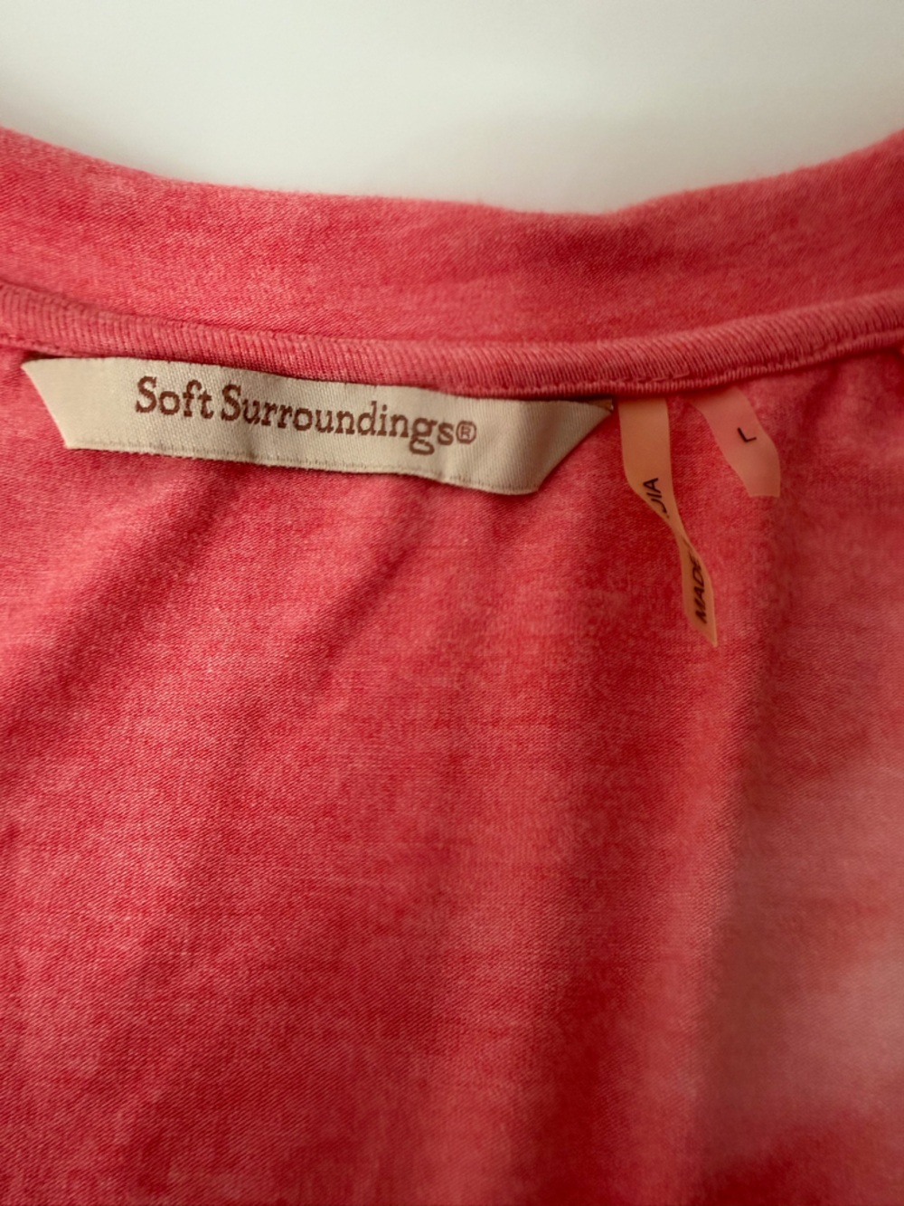 Soft Surroundings Coral Pink V-Neck Embroidered High and Low Tunic Top Size L - Picture 10 of 11